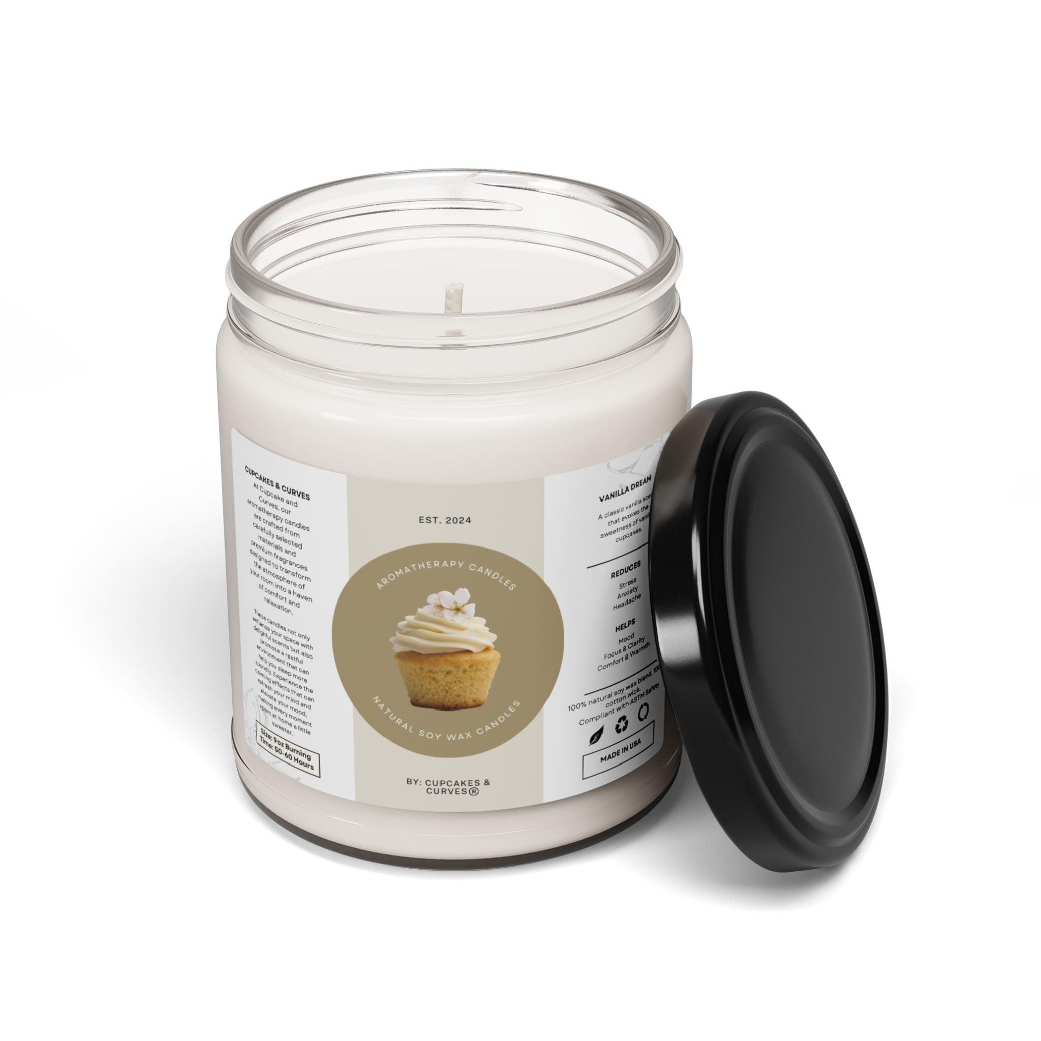 Soy Candle, Vanilla and Cinnamon Scented, 9oz