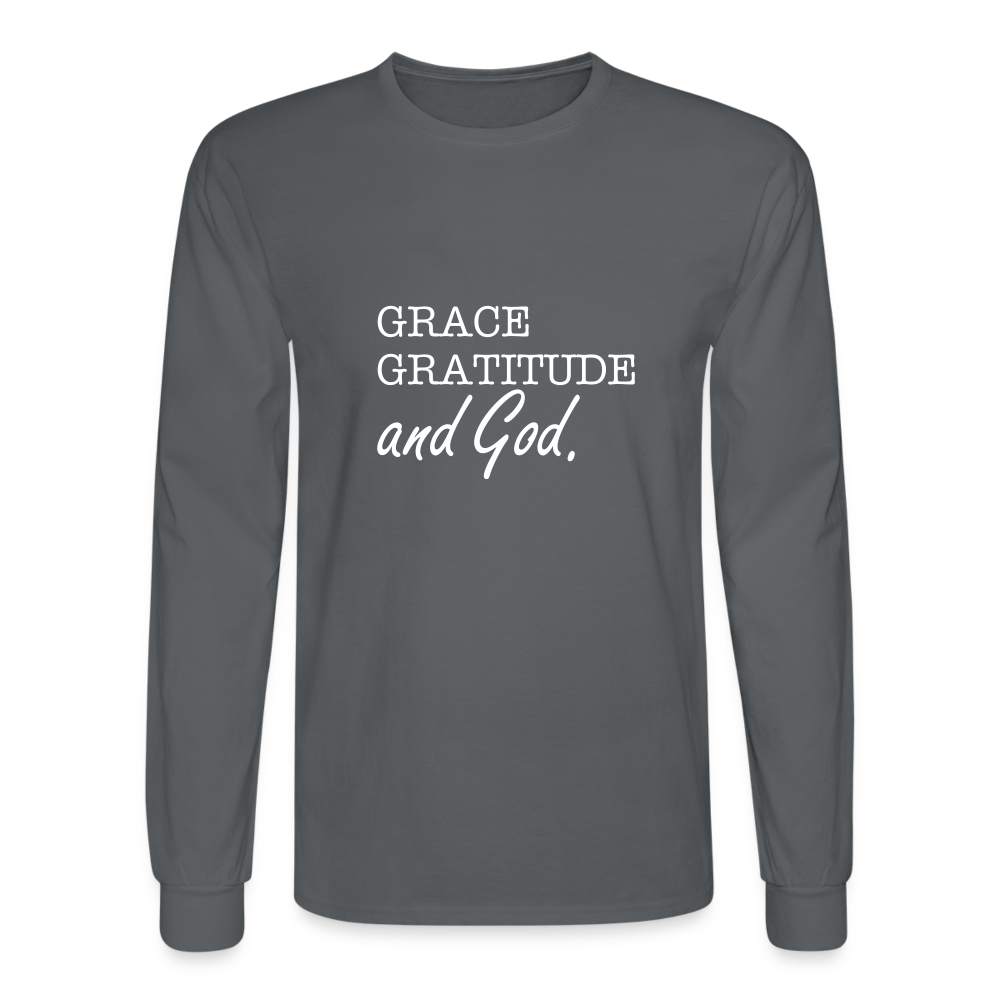 Grace Gratitude and God long Sleeve Shirt - charcoal