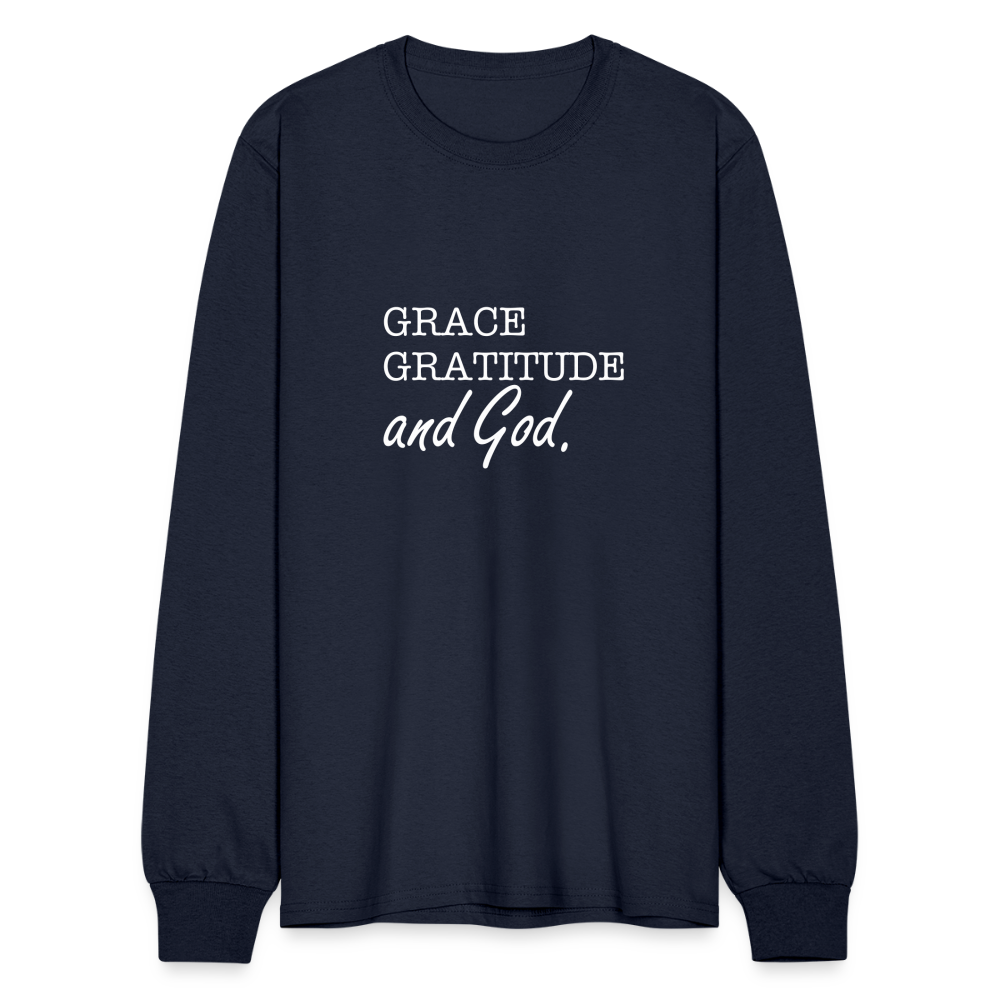 Grace Gratitude and God long Sleeve Shirt - navy